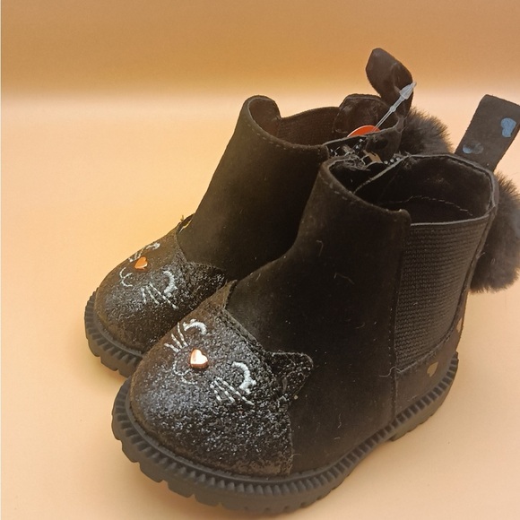 Wonder Nation Black Kids Boots with Cat Face - Picture 4 of 10
